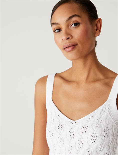 Buy Cotton Rich Textured V-Neck Knitted Vest at Marks & Spencer