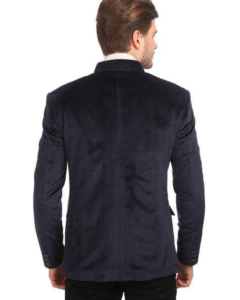 Buy Blue WINTAGE Solid Double-Breasted Blazer with Mandarin Collar | AJIO