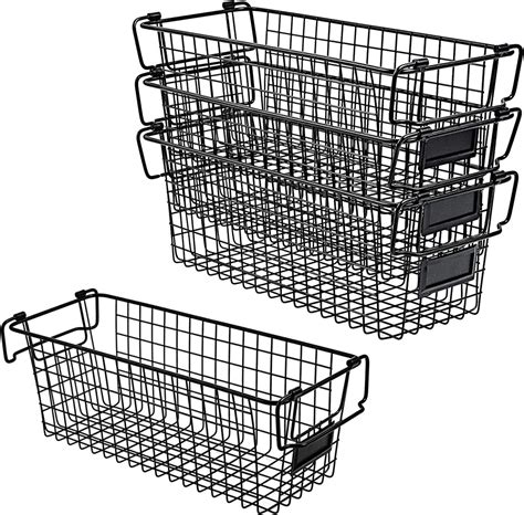 Buy Extra Large Stackable Wire Storage Baskets with Handles, 4 Pack ...