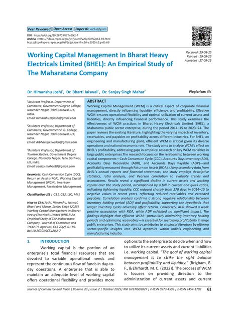 Working Capital Management In Bharat Heavy Electricals Limited (BHEL ...