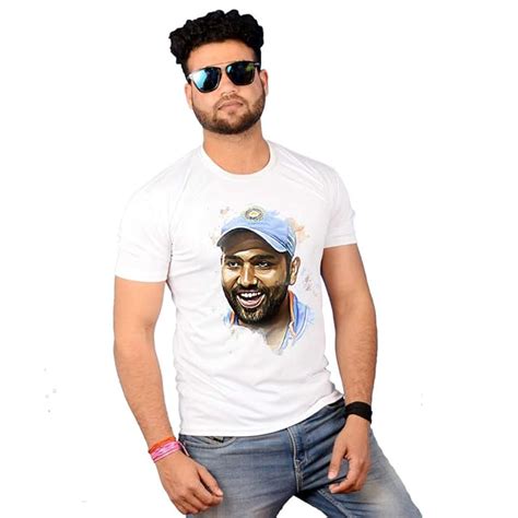 Buy Giftlub Men's Rohit Sharma White Printed Crew Neck Regular Fit Half ...