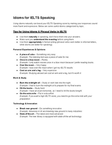 IELTS Speaking: Essential Idioms & Phrasal Verbs Guide - Studocu