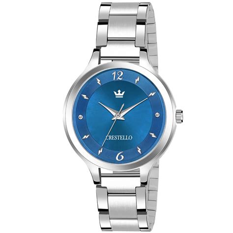 Buy CRESTELLO Stainless Steel Chain Analog Wrist Watch for Women (Blue ...