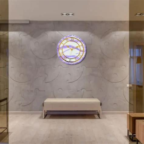 Stylish White and Purple Marble Texture Resin Wall Clock for Sale