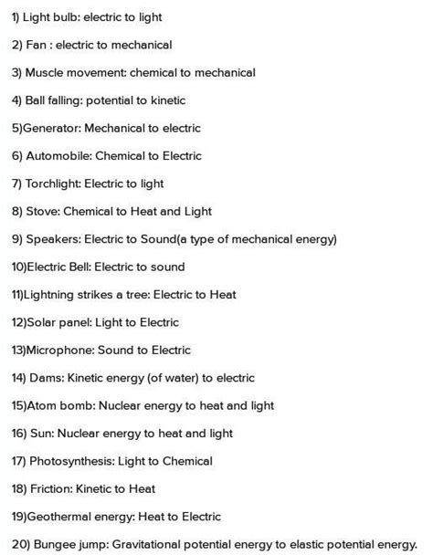 Write at list 20 use of energy changes - Brainly.in