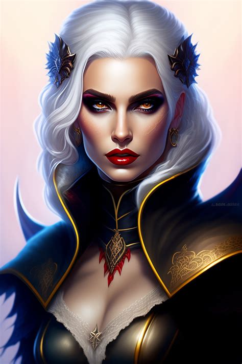 Lexica - Female vampire, dark fantasy, dnd portrait, white hair