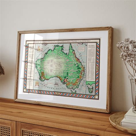 Vintage World Map - Map of Australia - Vintage Map Poster - Vintage Rustic Map - Matte Paper ... - map of australia vintage