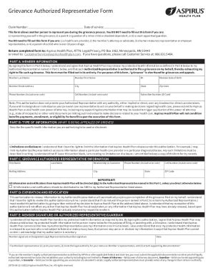Fillable Online Grievance Authorized Representative Form Fax Email ...