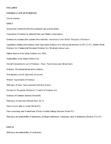 LAW OF Evidence Syllabus - SYLLABUS COURSE-I: LAW OF EVIDENCE Course ...
