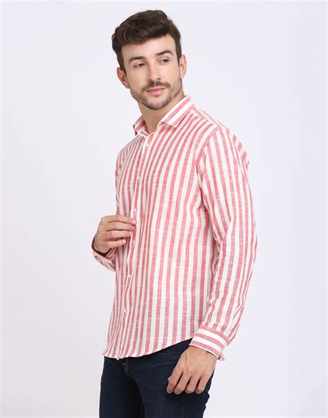 Men’s Red & White Cotton Slub Shirt – JJAAGG.COM