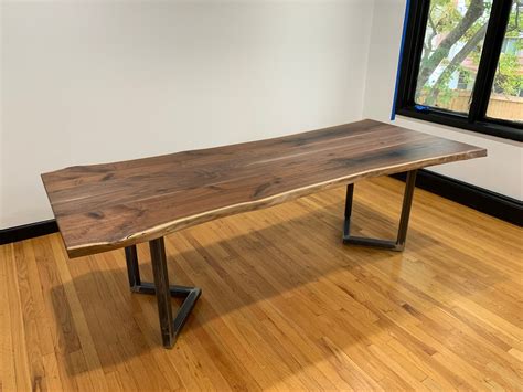 Live Edge Black Walnut Dining Table on Broadmoor 2 Table Base - KC ...