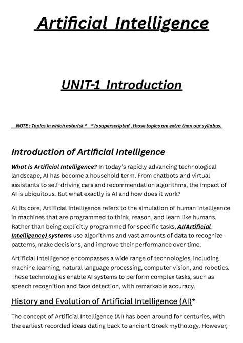 Unit 1 Introduction - It is unit 1 notes of Artificial Intelligence ...