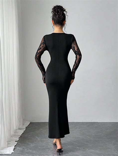 SHEIN Modely Vestido Midi Elegante de Bainha de Cauda de Sereia com ...