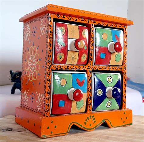 MARWAL HANDICRAFTS Wooden Drawer Chest with Ceramic Drawers Multi ...