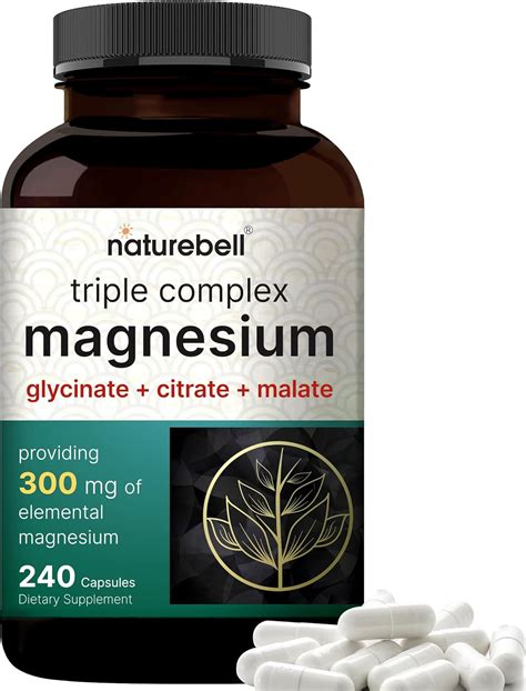 Suplemento de magnesio triple complejo, 240 cápsulas Glicinato de magnesio 500 mg con citrato y ...