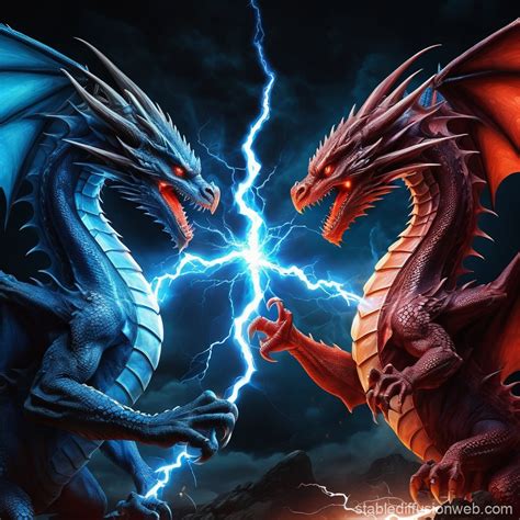 Dragons Fighting with Lightning | Stable Diffusion Online