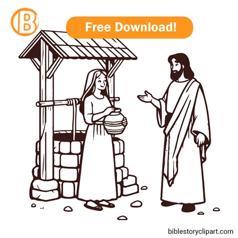 Jesus Talks to Samaritan Woman At the Well - Bible Story Clipart