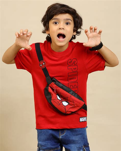 Spiderman Printed Regular Fit Tshirt with Pouch Bag For Boys – Kidsville