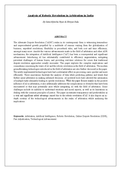 **RI Paper: Analysis of AI & Robotic Revolution in Indian Arbitration ...