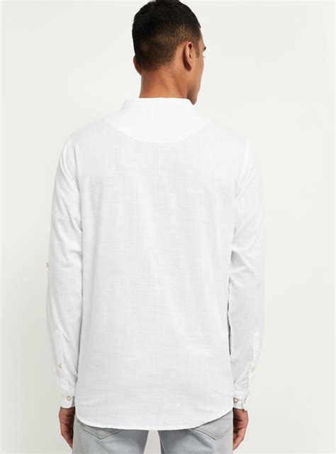 Buy Men Solid Shirt Kurta with Band Collar Online at just Rs. 799.0 ...