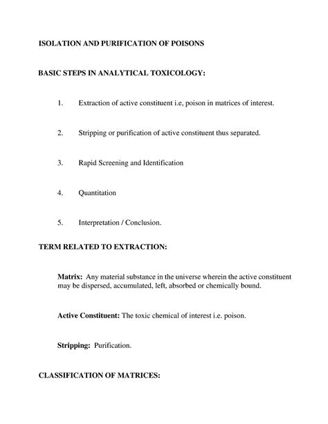 Toxicology - ISOLATION AND PURIFICATION OF POISONS BASIC STEPS IN ...