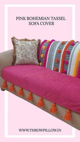 Pink Bohemian with Orange Tassels Sectional L Shape Sofa Cover ...