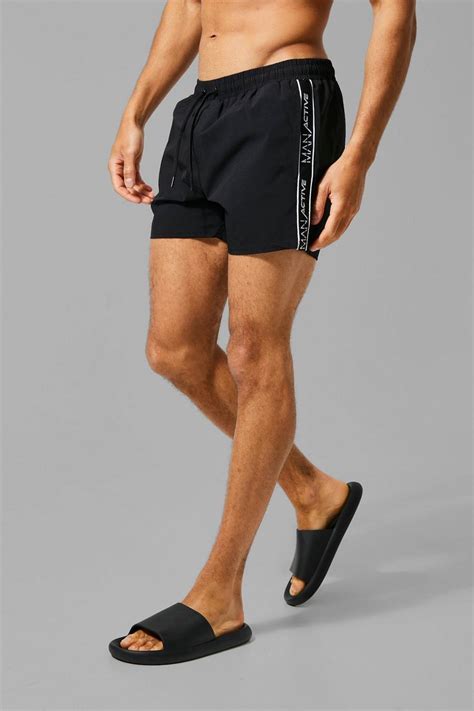 Man Active Tape Detail Swim Shorts | boohoo UK