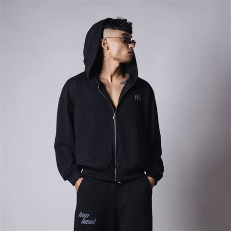 BLACK BASIC HEAVY ZIPPER HOODIE – Hophead