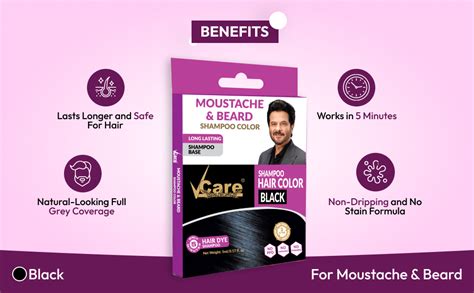 VCare Moustache and Beard color shampoo for Men Black, Natural Hair ...