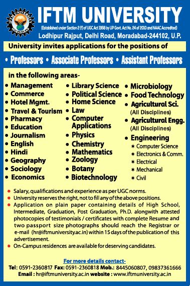 IFTM University Life Sciences Faculty Jobs 2020