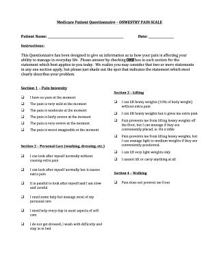 Medicare Patient Questionnaire BOSWESTRYb PAIN SCALE - Fill and Sign ...