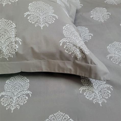 Duvet Cover Hand Block Printed- Grey Hibiscus