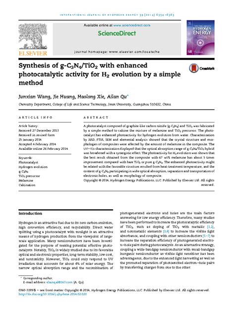 Synthesis of g-C3N4/TiO2 Photocatalysts for Enhanced H2 Production ...