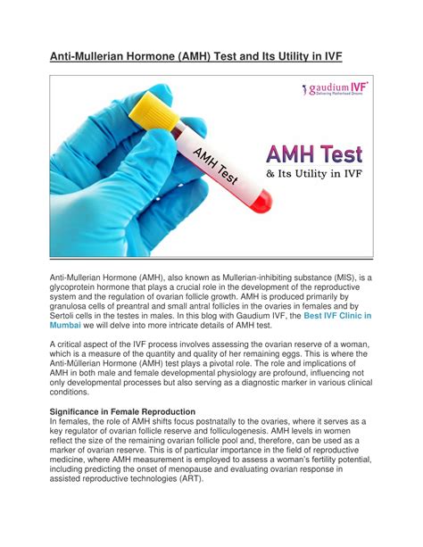 PPT - Anti-Mullerian Hormone (AMH) Test and Its Utility in IVF PowerPoint Presentation - ID:13010123