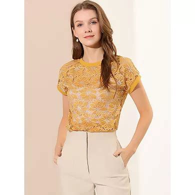 Women's Casual Sheer Short Sleeves Floral Lace Top