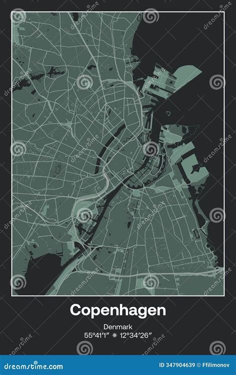 Copenhagen, Denmark - Vector Map of City in Dark Gray, Gray, Green, Gray-green Colors Stock ...