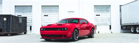 Download wallpaper Dodge, Challenger, Red, Black, Wheels, SRT Hellcat ...
