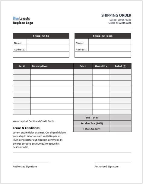 Image result for Shipping Order Form