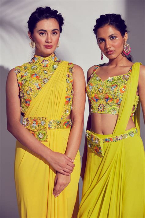 Lime Green 3D Multicolour Embroidered Cut out Blouse with Prestitched