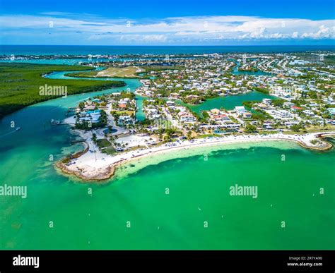 Aerial view of Sombrero Beach with palm trees on the Florida Keys ...