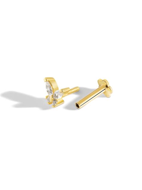 Golden Radiant Butterfly Flat Back Screw Stud Earrings - 92.5 Silver ...