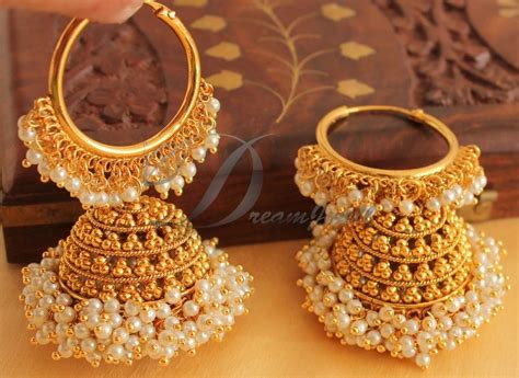 DREAMJWELL - Royal Gold Plated Pearl Cluster Heavy Hoop Jhumkka-dj0709 ...