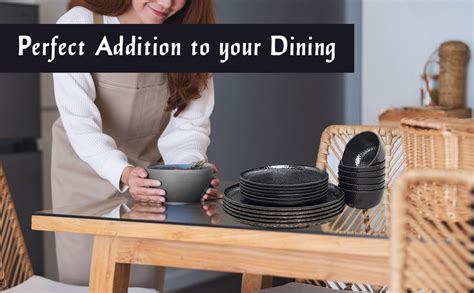 Market 99 Black Melamine Dinner Set of 18 Pcs - 6 Full, 6 Quarter ...