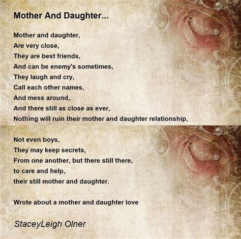 Mother And Daughter... Poem by StaceyLeigh Olner - Poem Hunter