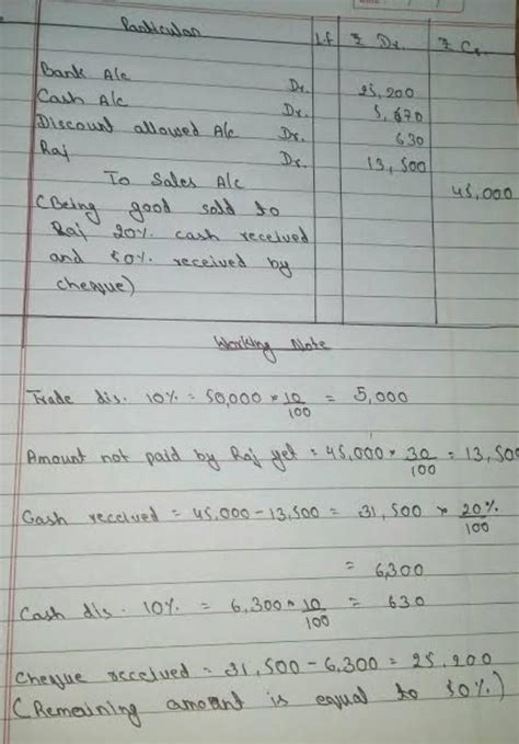 purchase goods ₹50000 @20% trade discount and 5%cash discount and 60% ...