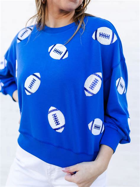 Blue and White Football Sweatshirt – Zella Rose Boutique