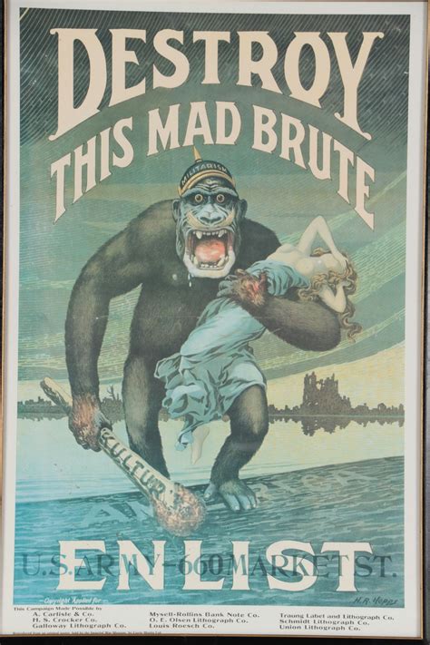 Offset Lithograph After WWI Propaganda Poster "Destroy This Mad Brute ...