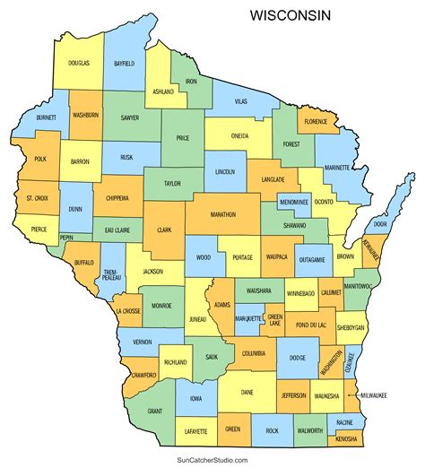 Wisconsin County Map (Printable State Map with County Lines) – Free ...