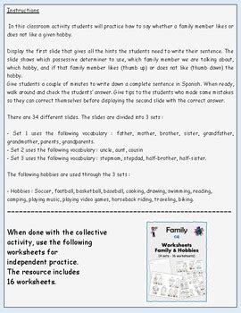 Family Members Ages and Hobbies Worksheet 的图像结果