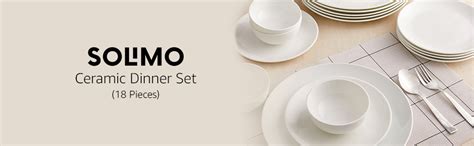 Amazon Brand - Solimo Ceramic 18 Piece Classic Solid Dinner Set | 6 ...
